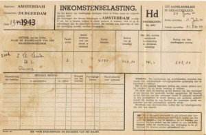 Historisch belastingformulier Amsterdam 1943